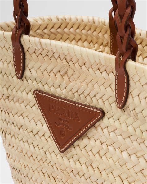 prada woven palm and leather tote